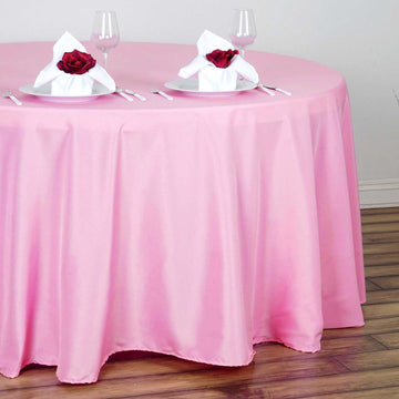 Create a Pink Paradise with the Pink Seamless Polyester Round Tablecloth 132"