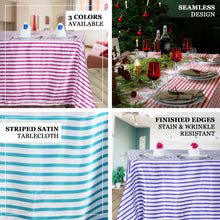 60"x102" White/Turquoise Striped Satin Tablecloth