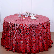 Red Color Big Payette Sequin Round Premium Collection Tablecloth 120 Inch
