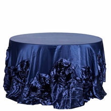 Large Rosette Round Navy Blue Lamour Satin Tablecloth 120 Inch
