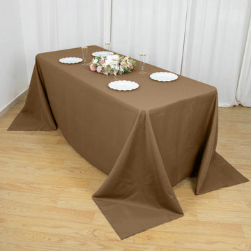 Create Memorable Events with a Taupe Seamless Polyester Rectangular Tablecloth