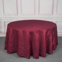Round Burgundy Accordion Crinkle Taffeta Fabric Tablecloth 120 Inch