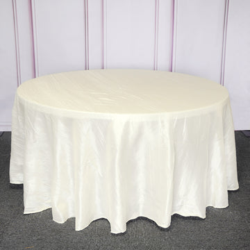 Elegant Ivory Seamless Accordion Crinkle Taffeta Round Tablecloth 120