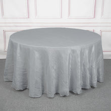 Round Silver Accordion Crinkle Taffeta Fabric Tablecloth 120 Inch