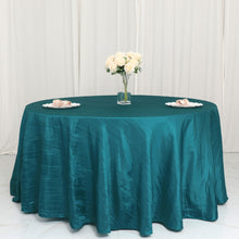 Accordion Crinkle Taffeta Round Tablecloth in Teal Color 120 Inch