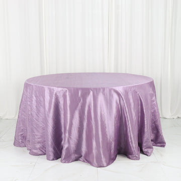 Elevate Your Event with the Violet Amethyst Accordion Crinkle Taffeta Seamless Round Tablecloth 132