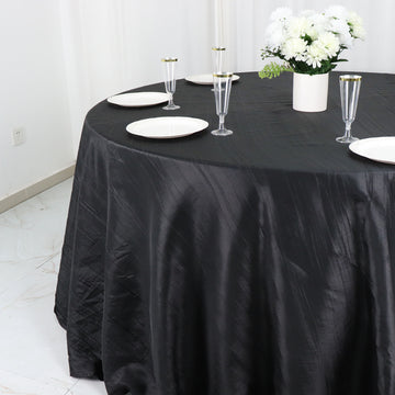 Enhance Your Event Decor with the Black Accordion Crinkle Taffeta Tablecloth