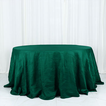 Add Elegance to Your Event with the Hunter Emerald Green Accordion Crinkle Taffeta Seamless Round Tablecloth 132