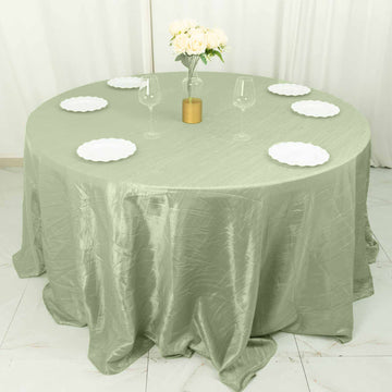 Create Unforgettable Memories with the Sage Green Seamless Accordion Crinkle Taffeta Round Tablecloth 132
