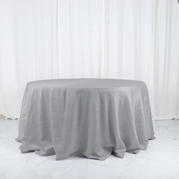 Silver Accordion Crinkle Taffeta Seamless Round Tablecloth 132