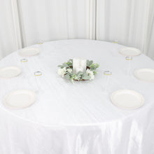 Seamless 132 Inch Round White Crinkle Taffeta Material Tablecloth  