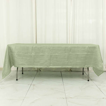 Elevate Your Event with the Sage Green Accordion Crinkle Taffeta Seamless Rectangle Tablecloth