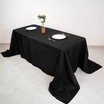 Black Accordion Crinkle Taffeta Seamless Rectangular Tablecloth 90"x132"