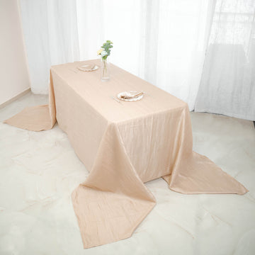 Elegant Beige Accordion Crinkle Taffeta Tablecloth for Weddings and Events