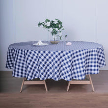 Polyester 108 Inch Round Buffalo Gingham Plaid Tablecloth White and Navy Blue