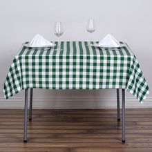 White/Green Checkered Gingham Square Table Overlay 54 Inch Buffalo Plaid Polyester