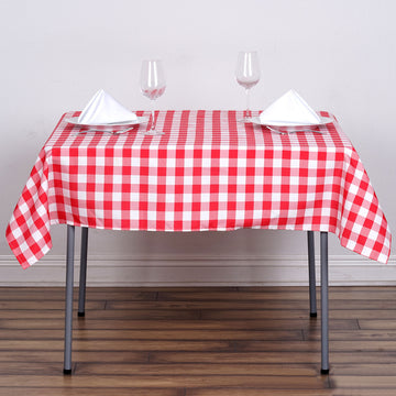 Create a Memorable Event with Our White/Red Seamless Buffalo Plaid Polyester Table Overlay