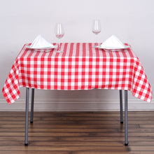 White & Red 54 Inch Square Checkered Gingham Buffalo Plaid Polyester Table Overlay 