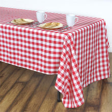 Checkered Polyester Linen Tablecloth 60 Inch x 102 Inch Rectangular In White & Red Buffalo Plaid