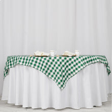 Checkered Gingham Buffalo Plaid Polyester Table Overlay 70 Inch Square White And Green