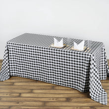 White & Black Checkered Polyester Linen Tablecloth 90 Inch x 132 Inch Rectangular Buffalo Plaid