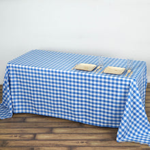Polyester Buffalo Plaid Tablecloth In White & Blue Checkered 90 Inch x 132 Inch Rectangular