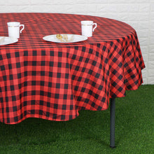 Round Tablecloth 90 Inch Buffalo Plaid Checkered Polyester Black And Red