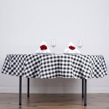 White & Black Checkered Polyester Tablecloth 90 Inch Round Buffalo Plaid