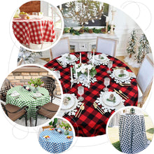 Buffalo Plaid White & Green Checkered Polyester Tablecloth 90 Inch Round