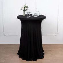 Black Spandex Cocktail Table Cover With Natural Wavy Drapes Round 
