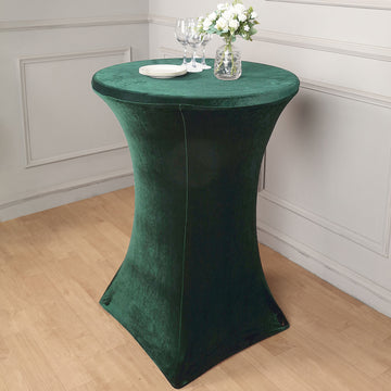 Enhance Your Event Decor with the Hunter Emerald Green Premium Velvet Spandex Fit Cocktail Tablecloth