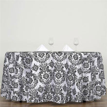 120 Inch Round Tablecloth In Black Velvet Flocking Design Taffeta Damask