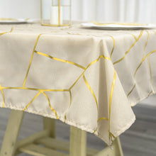 Square Tablecloth 54 Inch x 54 Inch Beige With Gold Foil Geometric Design