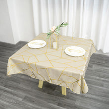 Beige Tablecloth Square 54 Inch x 54 Inch With Gold Foil Geometric Design In Polyester