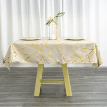 Gold Geometric Pattern On Beige 54 Inch x 54 Inch Polyester Square Tablecloth