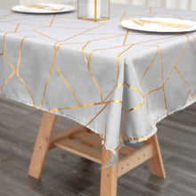 54 Inch x 54 Inch Square Tablecloth Silver Polyester With Gold Foil Geometric Design
