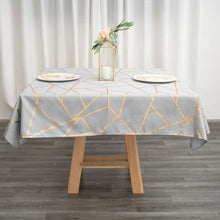 Gold Foil Geometric Pattern On Silver Polyester 54 Inch x 54 Inch Square Tablecloth