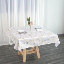 54 Inch x 54 Inch Polyester Tablecloth With Gold Geometric Pattern In White 