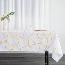 60 Inch x 102 Inch Rectangular White Tablecloth With Gold Foil Geometric Design