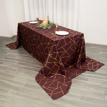 Burgundy Rectangle Tablecloth With Gold Foil Pattern In Polyester 