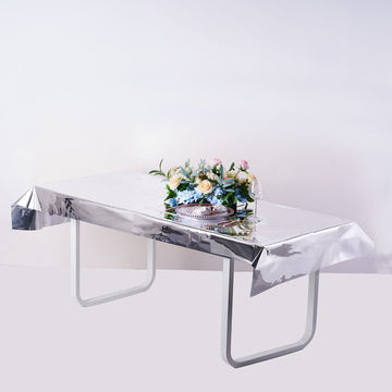 Add a Touch of Elegance with the Silver Metallic Foil Rectangle Tablecloth
