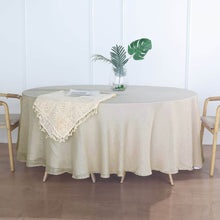 Slubby Textured Beige Tablecloth 108 Inch Round Wrinkle Resistant Linen Material