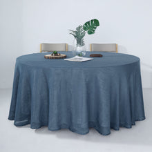 120 Inch Blue Wrinkle Free Table Cover Slubby Textured Round Sized Linen 