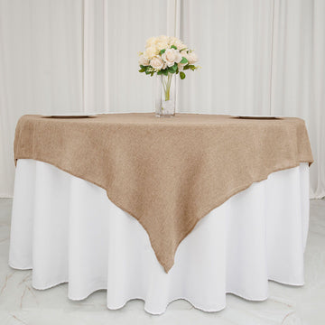 Natural Jute Seamless Faux Burlap Square Table Overlay in Boho Chic