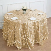 120 Inch Champagne Round Taffeta Tablecloth with 3D Leaf Petals
