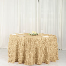 132 Inch Champagne Round Tablecloth Leaf Petal Taffeta