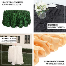 120 Inch Champagne Taffeta Tablecloth with 3D Leaf Petals
