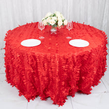 Red 3D Leaf Petal Design Taffeta Round Tablecloth - 132 Inch 