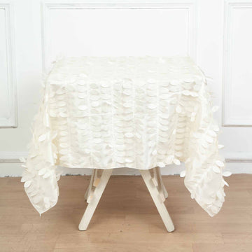 Elegant Ivory 3D Leaf Petal Taffeta Fabric Seamless Square Tablecloth 54"