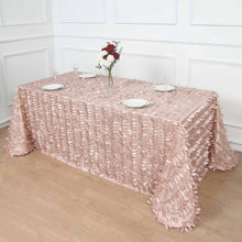 90 Inch x 132 Inch - Taffeta Dusty Rose Rectangle Tablecloth in 3D Leaf Petal Design  